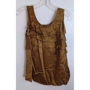 J Crew 100% Silk Satin Sleeveless Blouse Womens 4 Brown Tiered Elegant Luxe